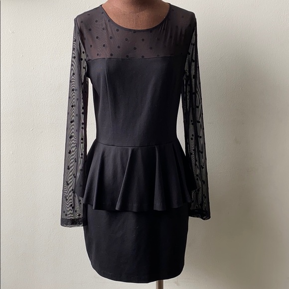 NWT Mango Sheer Panel Polka Dot Peplum Dress - Picture 1 of 7